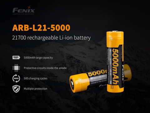 Fenix  - 5000mAh Battery 21700 Type-C USB Rechargeable