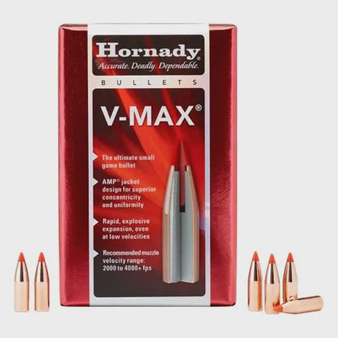 6mm Hornady .243 dia 75gr V-Max Projectiles Box of 100