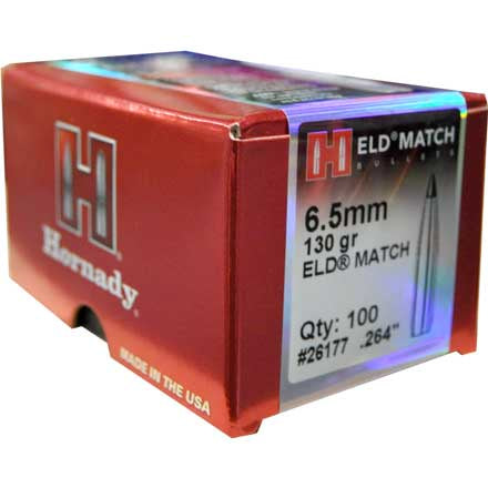 6.5mm Hornady .264 dia 130gr ELD Match Projectiles Box of 100