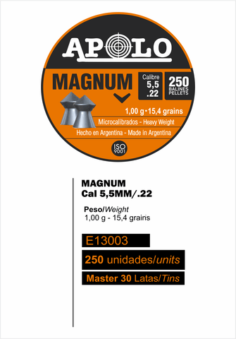 Apollo Magnum .22 Cal Pointed Air rifle pellets 15.4gr