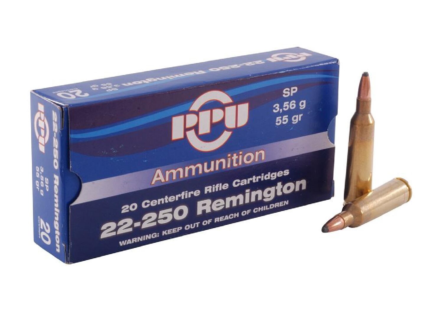 22-250  PPU Prvi Partizian 55gr Soft Point *20 Rounds